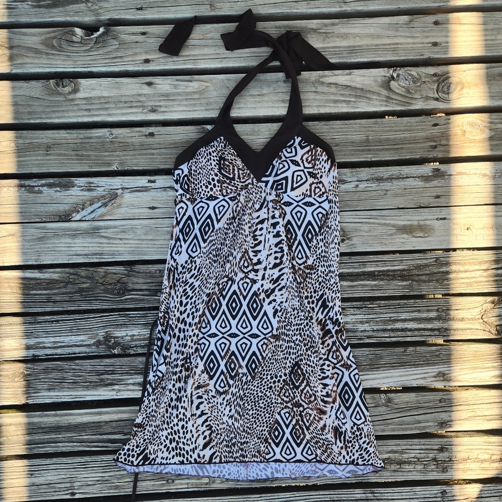 Y2k Safari Halter Top Dress Brown Tan Animal Print Summer Cheetah Boho Small